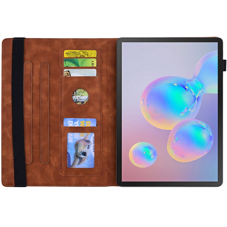 For Galaxy Tab S6 T860 / T865 Calf Pattern Double Folding Design Embossed Leather Case with Holder & Card Slots & Pen Slot & Elastic Band