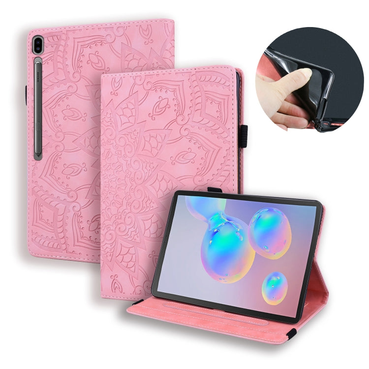 For Galaxy Tab S6 T860 / T865 Calf Pattern Double Folding Design Embossed Leather Case with Holder & Card Slots & Pen Slot & Elastic Band