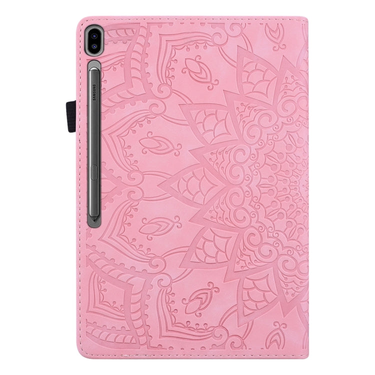 For Galaxy Tab S6 T860 / T865 Calf Pattern Double Folding Design Embossed Leather Case with Holder & Card Slots & Pen Slot & Elastic Band