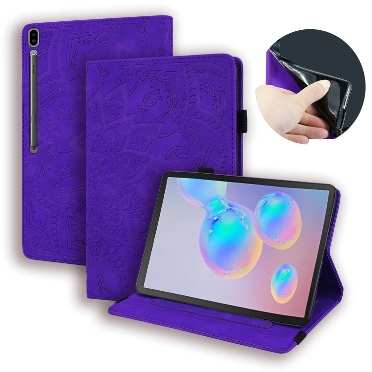For Galaxy Tab S6 T860 / T865 Calf Pattern Double Folding Design Embossed Leather Case with Holder & Card Slots & Pen Slot & Elastic Band