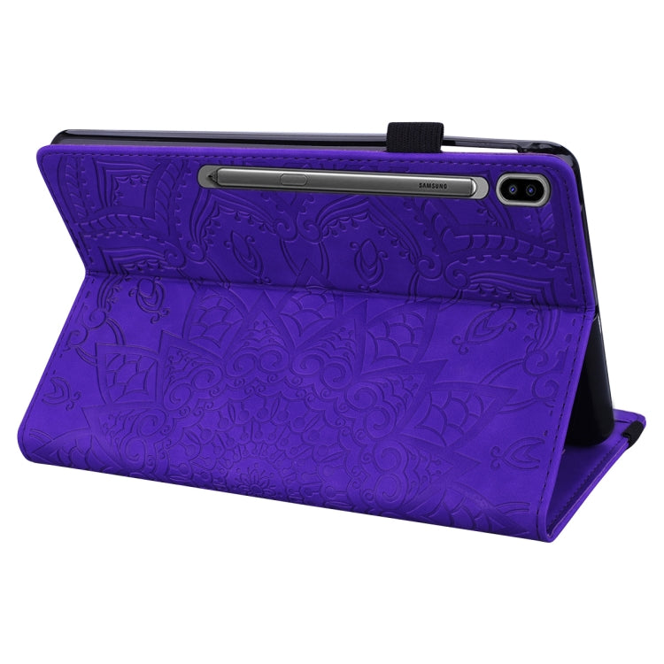 For Galaxy Tab S6 T860 / T865 Calf Pattern Double Folding Design Embossed Leather Case with Holder & Card Slots & Pen Slot & Elastic Band