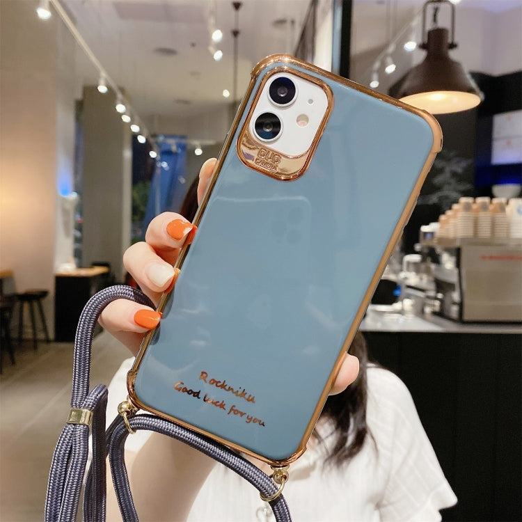 For iPhone 12 Pro Electroplating TPU Four-Corner Shockproof Protective Case with Lanyard
