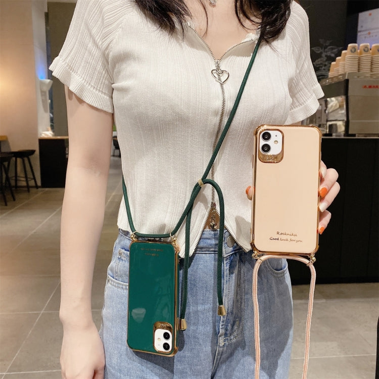 For iPhone 12 Pro Max Electroplating TPU Four-Corner Shockproof Protective Case with Lanyard