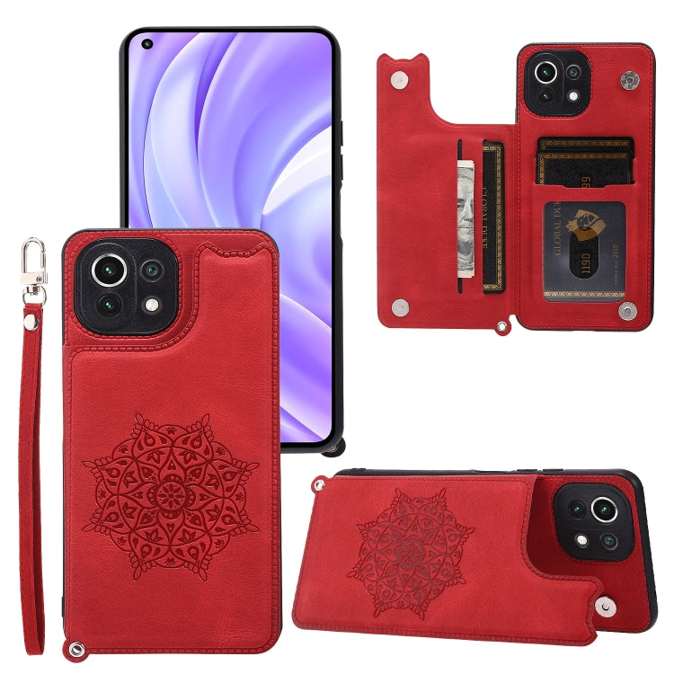 For Xiaomi Mi 11 Lite Mandala Embossed PU + TPU Case with Holder & Card Slots & Photo Frame & Strap