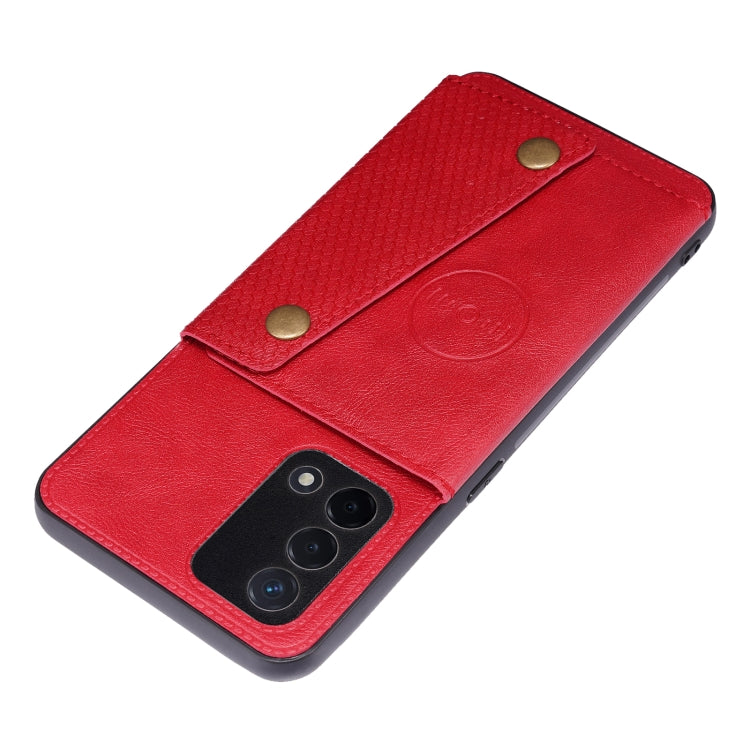 For OPPO A74 4G Double Buckle PU + TPU Shockproof Magnetic Protective Case with Card Slot & Holder