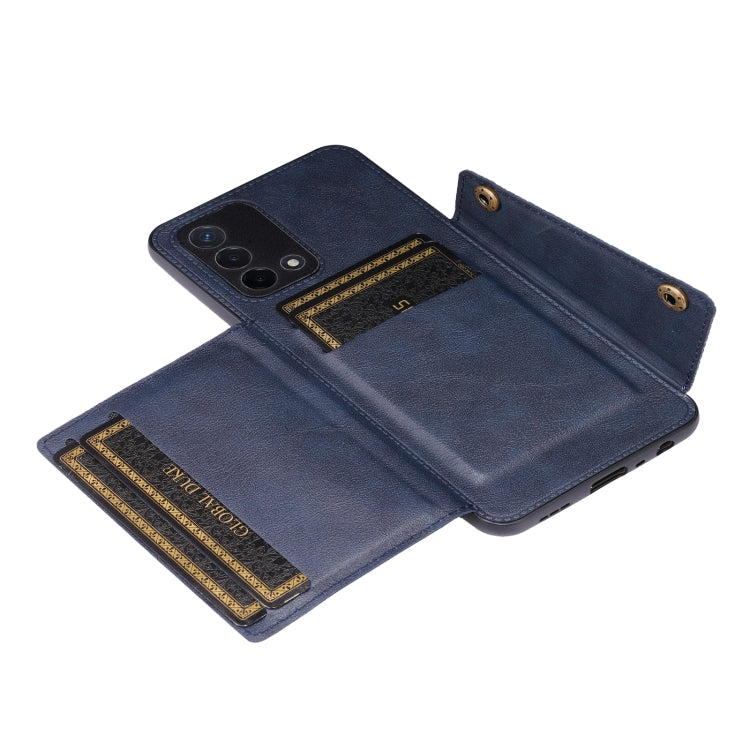 For OPPO A74 4G Double Buckle PU + TPU Shockproof Magnetic Protective Case with Card Slot & Holder