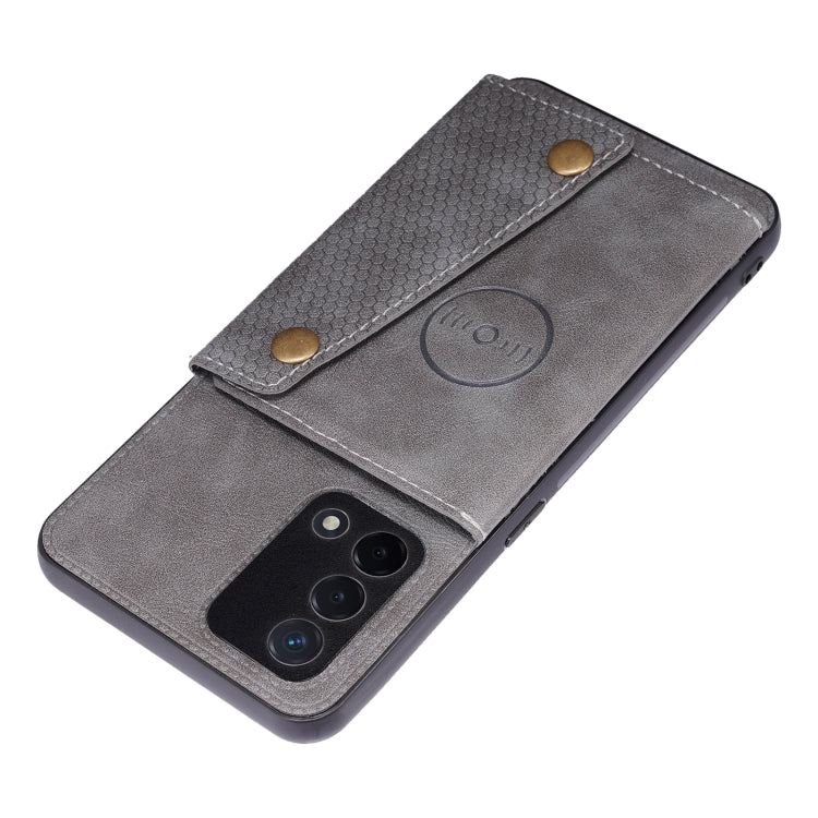 For OPPO A74 4G Double Buckle PU + TPU Shockproof Magnetic Protective Case with Card Slot & Holder