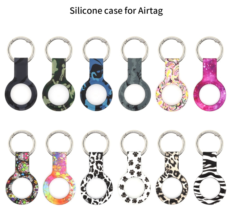 Wet Sticking Pattern Anti-scratch Silicone Shockproof Protective Cover Case with Keychain Ring Loop For AirTag