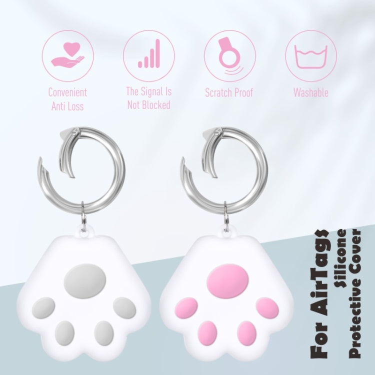 Cute Cat Paw Silicone Shockproof Protective Cover Soft Case with Keychain Ring Loop For AirTag