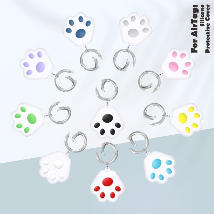 Cute Cat Paw Silicone Shockproof Protective Cover Soft Case with Keychain Ring Loop For AirTag