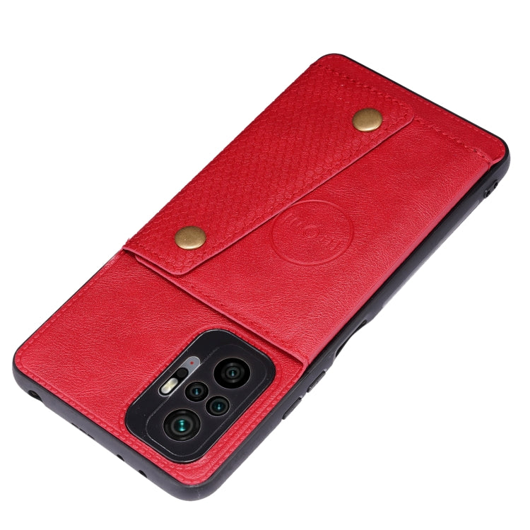 For Xiaomi Redmi Note 10 Pro Max Double Buckle PU + TPU Shockproof Magnetic Protective Case with Card Slot & Holder