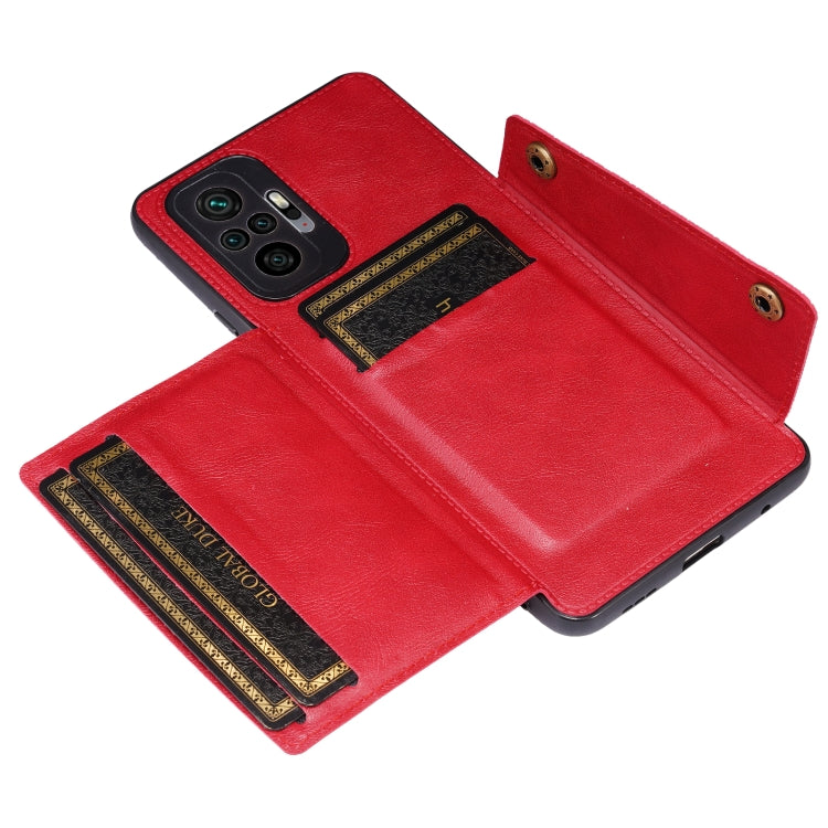 For Xiaomi Redmi Note 10 Pro Max Double Buckle PU + TPU Shockproof Magnetic Protective Case with Card Slot & Holder