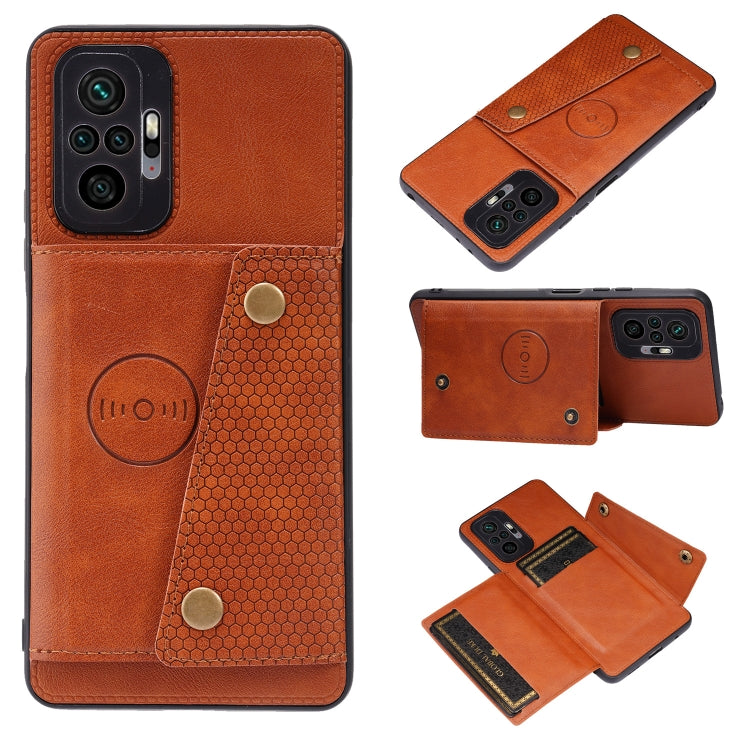 For Xiaomi Redmi Note 10 Pro Max Double Buckle PU + TPU Shockproof Magnetic Protective Case with Card Slot & Holder