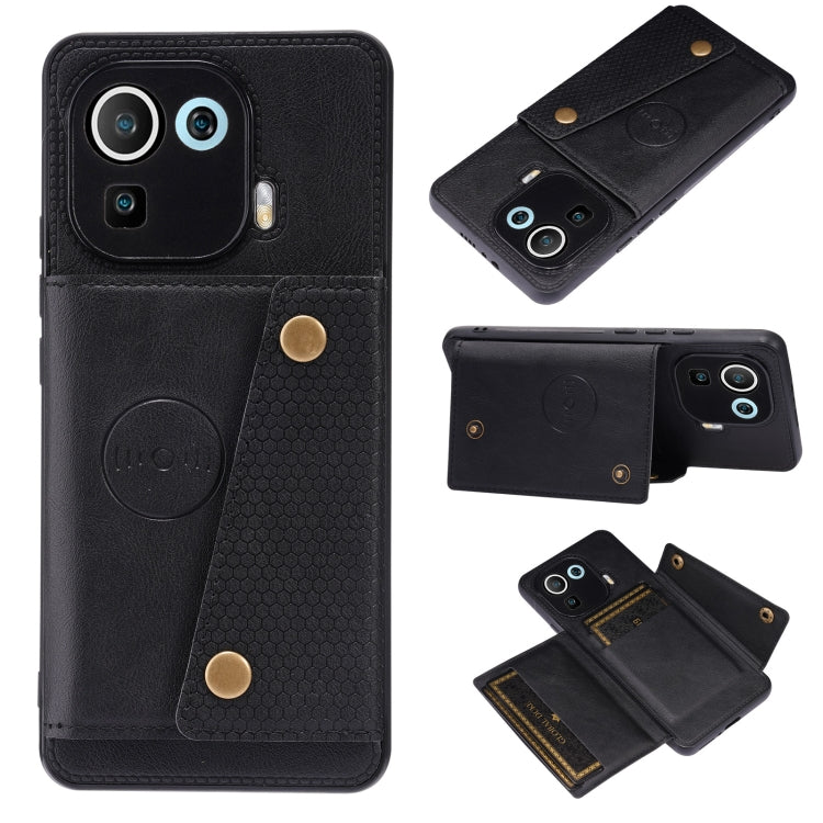 For Xiaomi Mi 11 Pro Double Buckle PU + TPU Shockproof Magnetic Protective Case with Card Slot & Holder