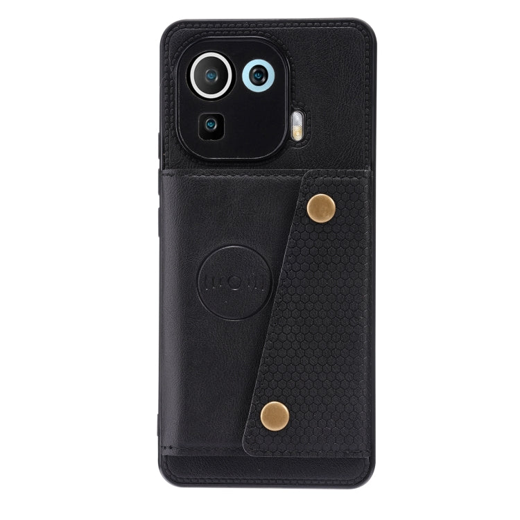 For Xiaomi Mi 11 Pro Double Buckle PU + TPU Shockproof Magnetic Protective Case with Card Slot & Holder