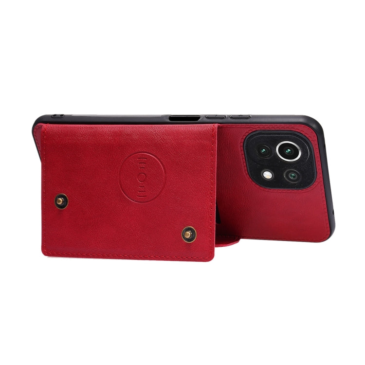 For Xiaomi Mi 11 Lite Double Buckle PU + TPU Shockproof Magnetic Protective Case with Card Slot & Holder
