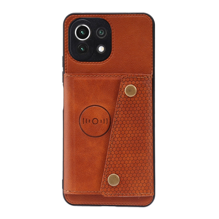 For Xiaomi Mi 11 Lite Double Buckle PU + TPU Shockproof Magnetic Protective Case with Card Slot & Holder