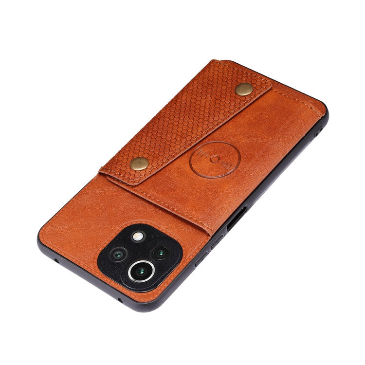 For Xiaomi Mi 11 Lite Double Buckle PU + TPU Shockproof Magnetic Protective Case with Card Slot & Holder