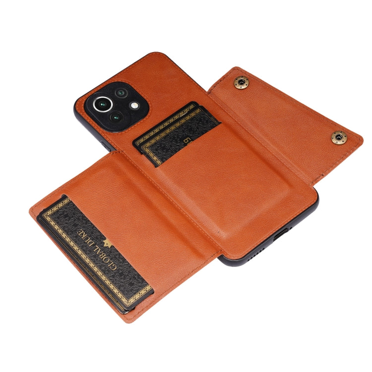 For Xiaomi Mi 11 Lite Double Buckle PU + TPU Shockproof Magnetic Protective Case with Card Slot & Holder
