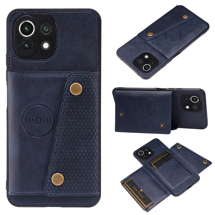 For Xiaomi Mi 11 Lite Double Buckle PU + TPU Shockproof Magnetic Protective Case with Card Slot & Holder