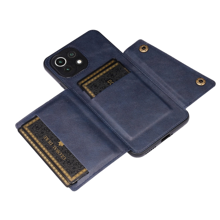For Xiaomi Mi 11 Lite Double Buckle PU + TPU Shockproof Magnetic Protective Case with Card Slot & Holder