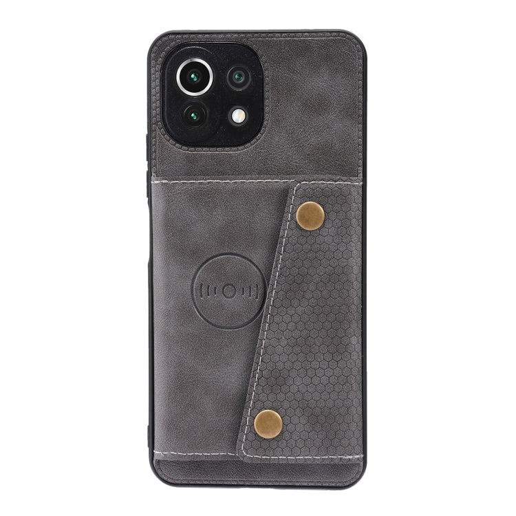 For Xiaomi Mi 11 Lite Double Buckle PU + TPU Shockproof Magnetic Protective Case with Card Slot & Holder