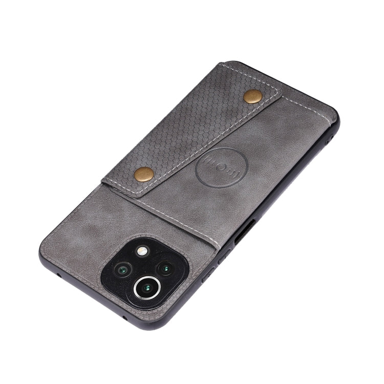For Xiaomi Mi 11 Lite Double Buckle PU + TPU Shockproof Magnetic Protective Case with Card Slot & Holder