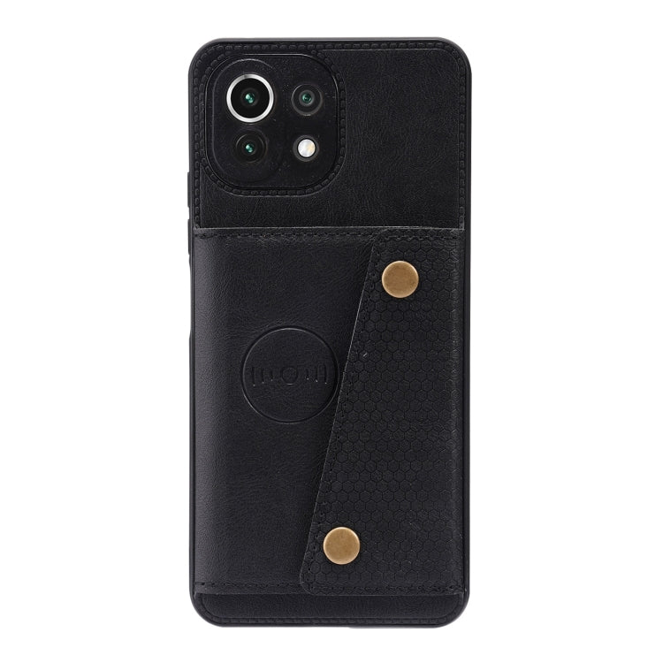 For Xiaomi Mi 11 Lite Double Buckle PU + TPU Shockproof Magnetic Protective Case with Card Slot & Holder