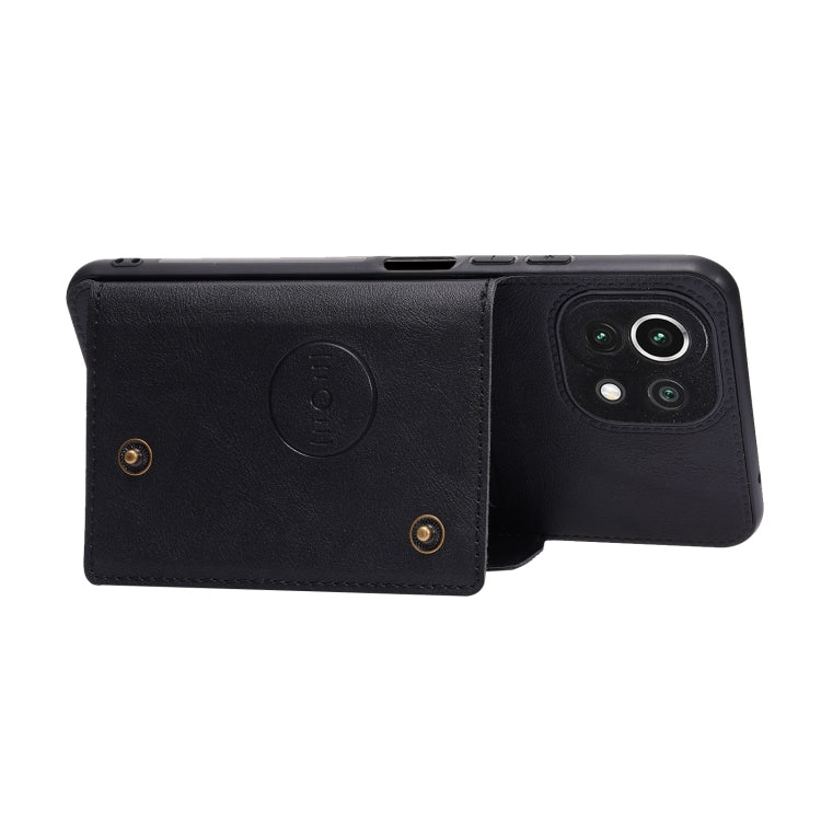 For Xiaomi Mi 11 Lite Double Buckle PU + TPU Shockproof Magnetic Protective Case with Card Slot & Holder