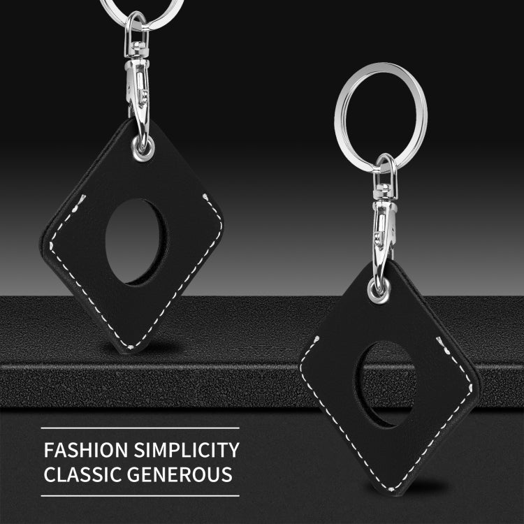 Square PU Leather Case Shockproof Anti-scratch Protective Cover with Keychain Ring Loop For AirTag