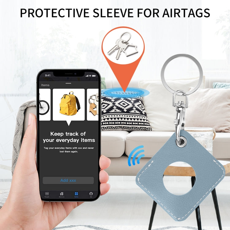 Square PU Leather Case Shockproof Anti-scratch Protective Cover with Keychain Ring Loop For AirTag