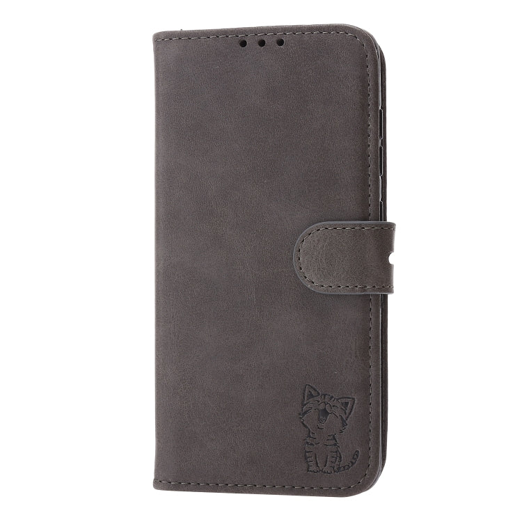 For Samsung Galaxy S21 FE Embossed Happy Cat Pattern Horizontal Flip Leather Case with Holder & Card Slots & Wallet