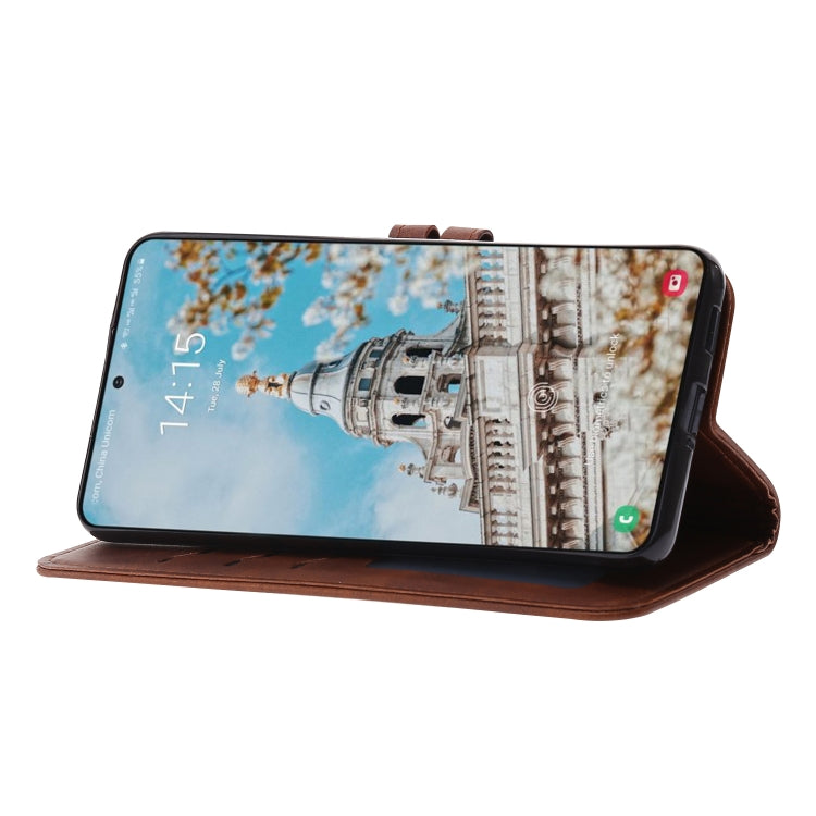 For Samsung Galaxy S21 FE Embossed Happy Cat Pattern Horizontal Flip Leather Case with Holder & Card Slots & Wallet