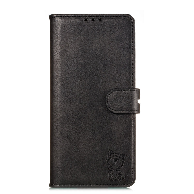 For Samsung Galaxy A12 Embossed Happy Cat Pattern Horizontal Flip Leather Case with Holder & Card Slots & Wallet