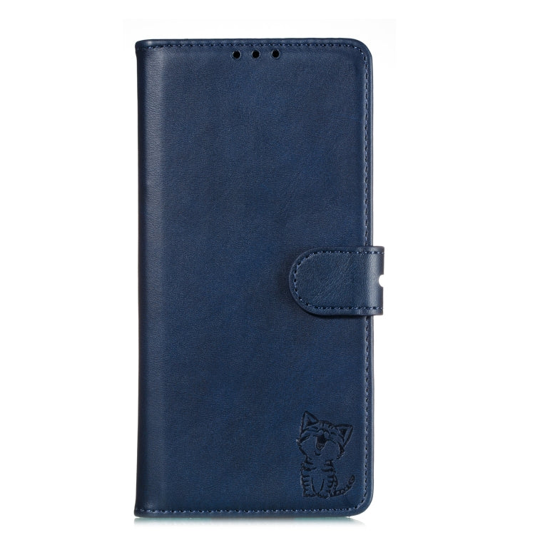 For Samsung Galaxy A12 Embossed Happy Cat Pattern Horizontal Flip Leather Case with Holder & Card Slots & Wallet