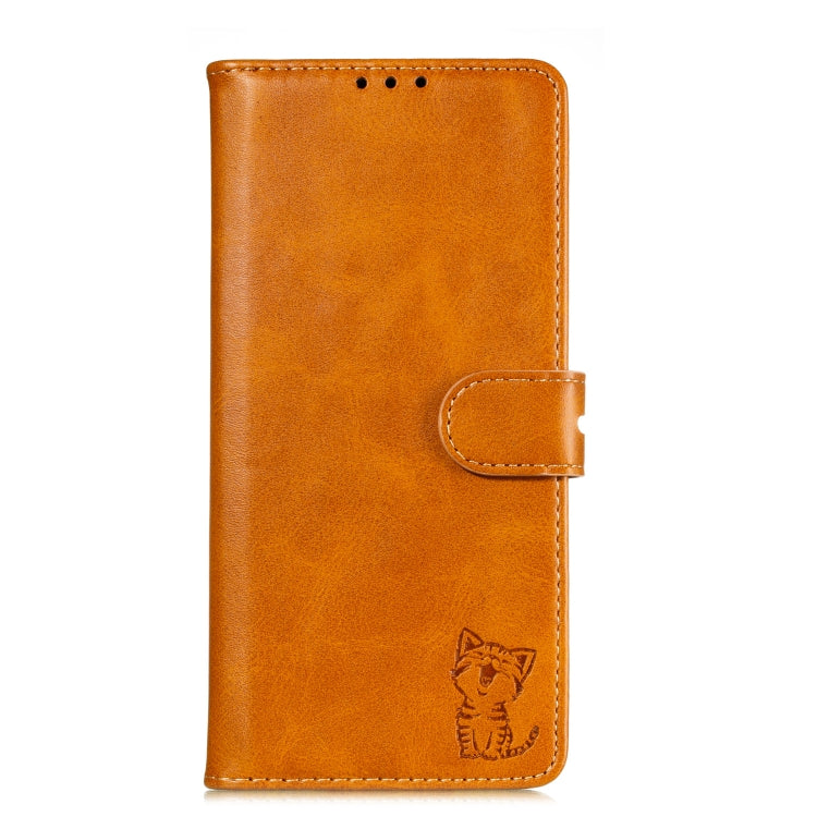 For Samsung Galaxy A12 Embossed Happy Cat Pattern Horizontal Flip Leather Case with Holder & Card Slots & Wallet