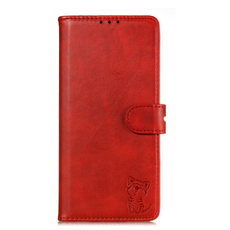 For Samsung Galaxy A12 Embossed Happy Cat Pattern Horizontal Flip Leather Case with Holder & Card Slots & Wallet