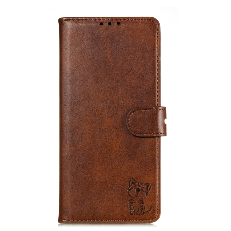 For Samsung Galaxy A12 Embossed Happy Cat Pattern Horizontal Flip Leather Case with Holder & Card Slots & Wallet