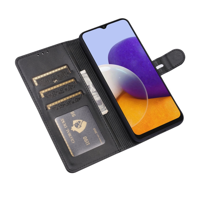 For Samsung Galaxy A22 5G EU Version Embossed Happy Cat Pattern Horizontal Flip Leather Case with Holder & Card Slots & Wallet