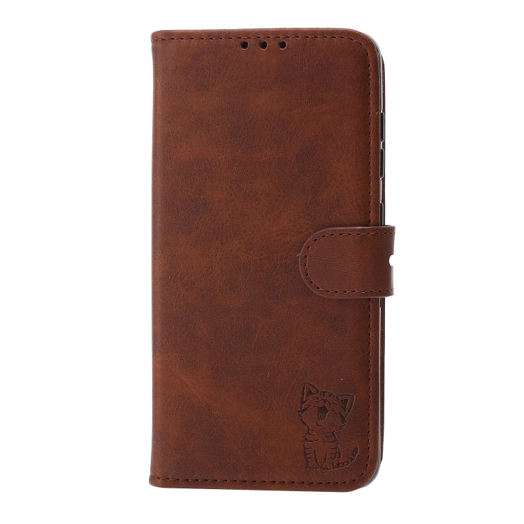 For Samsung Galaxy A32 5G Embossed Happy Cat Pattern Horizontal Flip Leather Case with Holder & Card Slots & Wallet