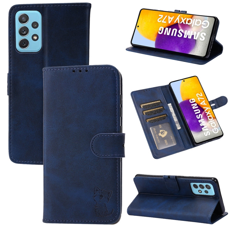 For Samsung Galaxy A72 5G / 4G Embossed Happy Cat Pattern Horizontal Flip Leather Case with Holder & Card Slots & Wallet