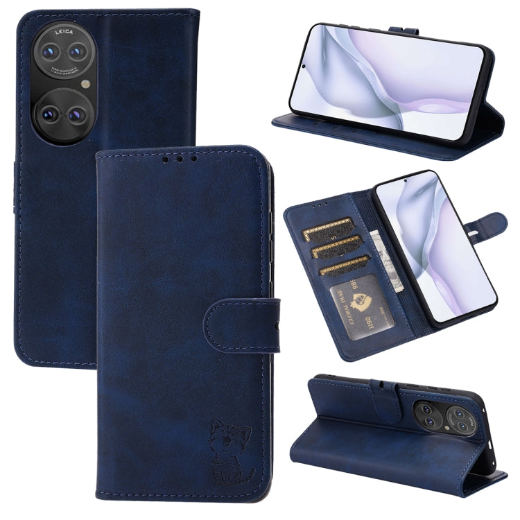 For Huawei P50 Embossed Happy Cat Pattern Horizontal Flip Leather Case with Holder & Card Slots & Wallet