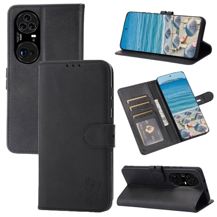 For Huawei P50 Pro Embossed Happy Cat Pattern Horizontal Flip Leather Case with Holder & Card Slots & Wallet