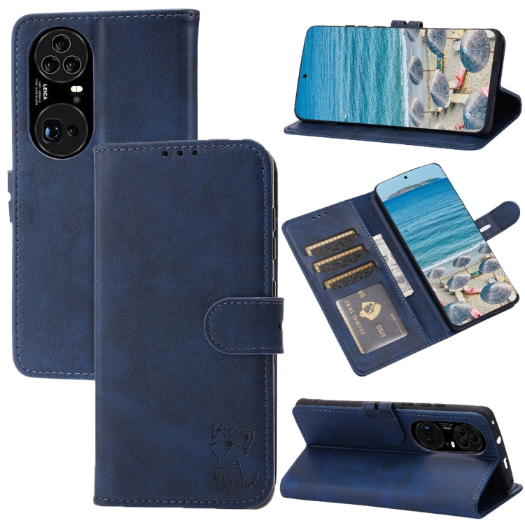 For Huawei P50 Pro Embossed Happy Cat Pattern Horizontal Flip Leather Case with Holder & Card Slots & Wallet