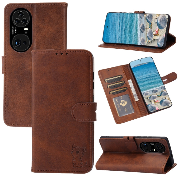 For Huawei P50 Pro Embossed Happy Cat Pattern Horizontal Flip Leather Case with Holder & Card Slots & Wallet