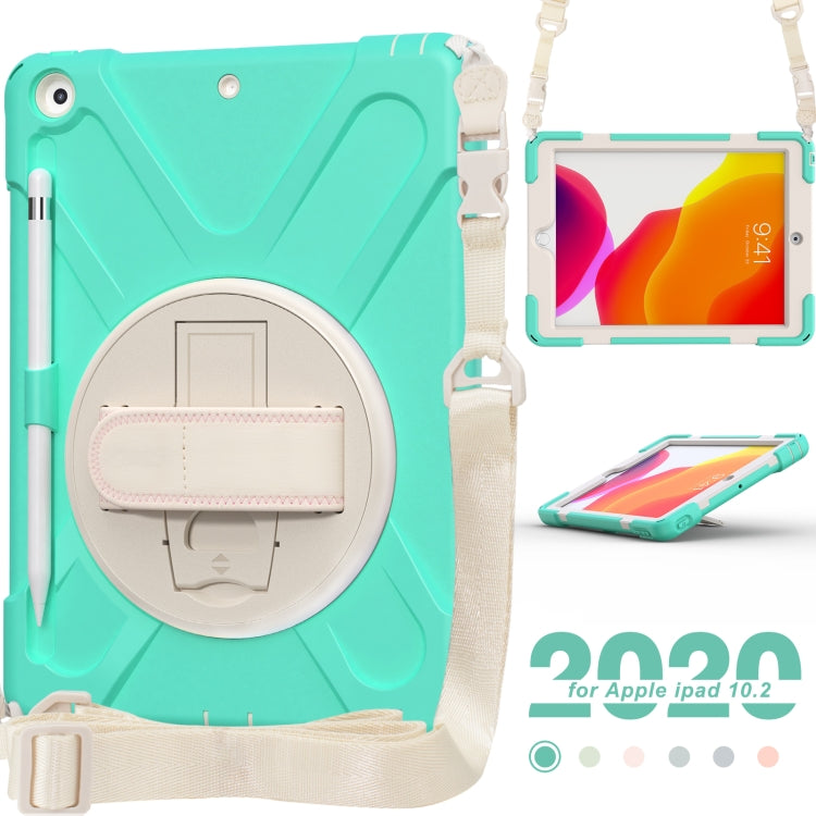 For iPad 10.2 2021 / 2020 / 2019 Pure Color Silicone + PC Protective Case with Holder & Shoulder Strap