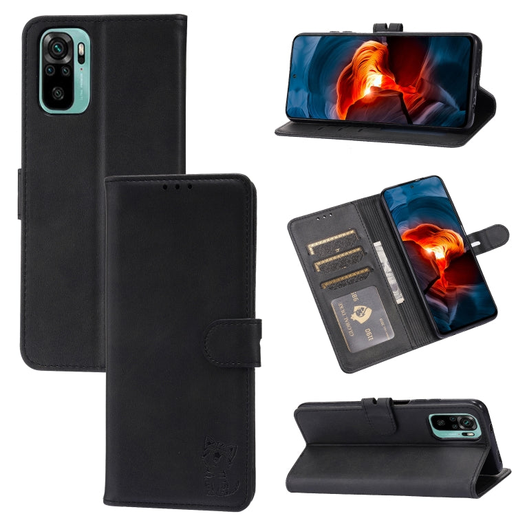 For Xiaomi Redmi Note 10 4G Embossed Happy Cat Pattern Horizontal Flip Leather Case with Holder & Card Slots & Wallet