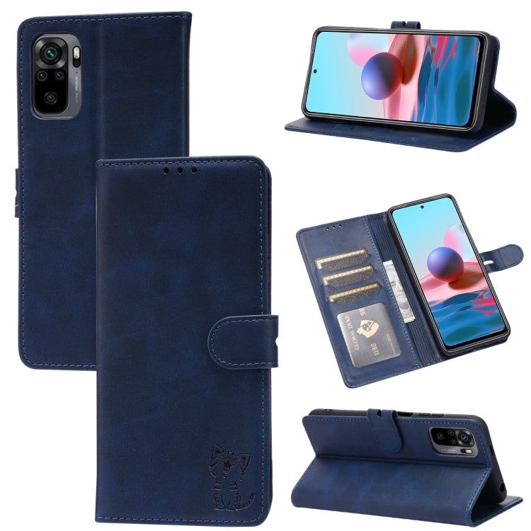 For Xiaomi Redmi Note 10 5G Embossed Happy Cat Pattern Horizontal Flip Leather Case with Holder & Card Slots & Wallet