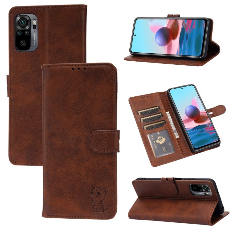 For Xiaomi Redmi Note 10 5G Embossed Happy Cat Pattern Horizontal Flip Leather Case with Holder & Card Slots & Wallet