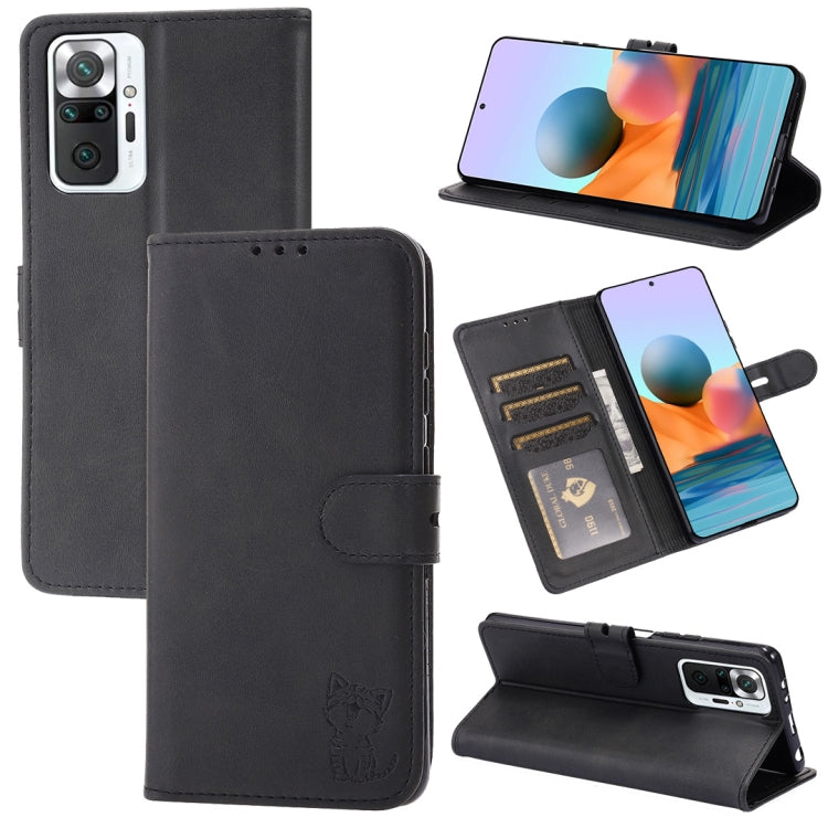 For Xiaomi Redmi Note 10 Pro Embossed Happy Cat Pattern Horizontal Flip Leather Case with Holder & Card Slots & Wallet
